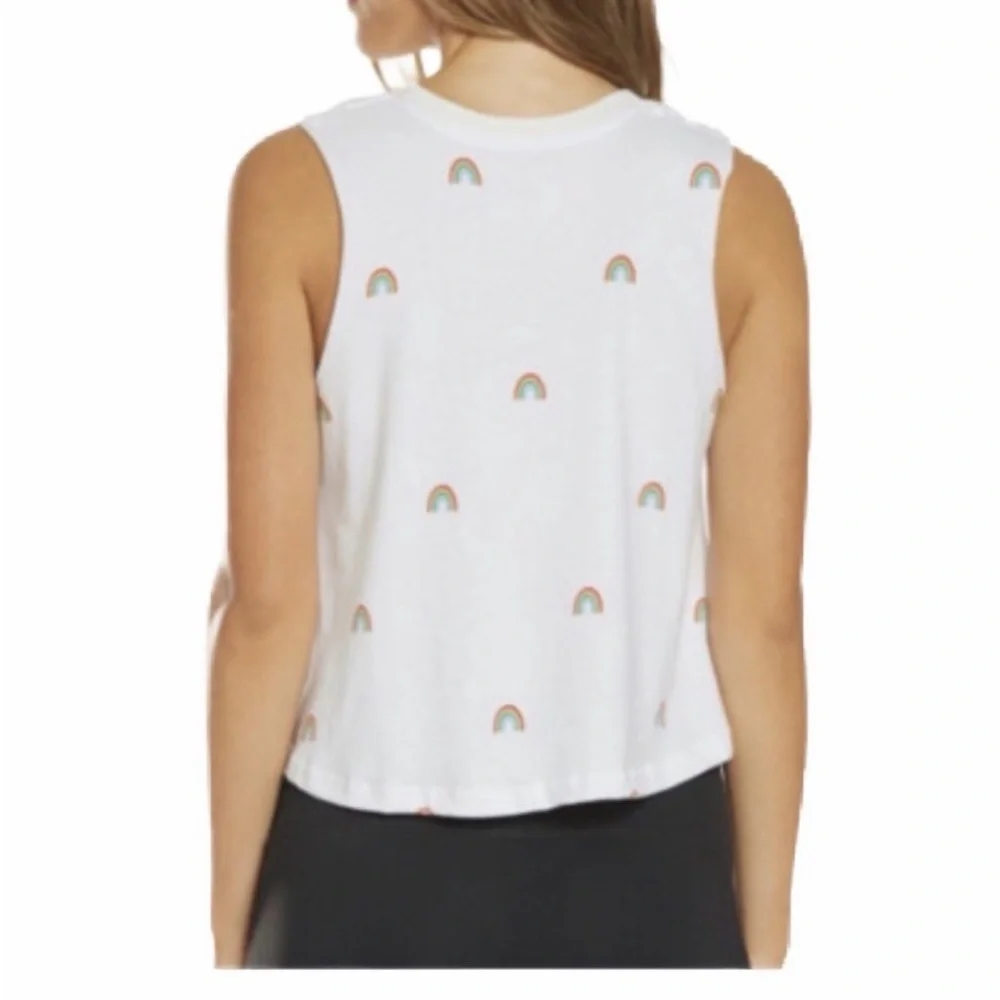 Spiritual Gangster White Crop Tank with Mini Rainbow Motif •EUC - Picture 3 of 7